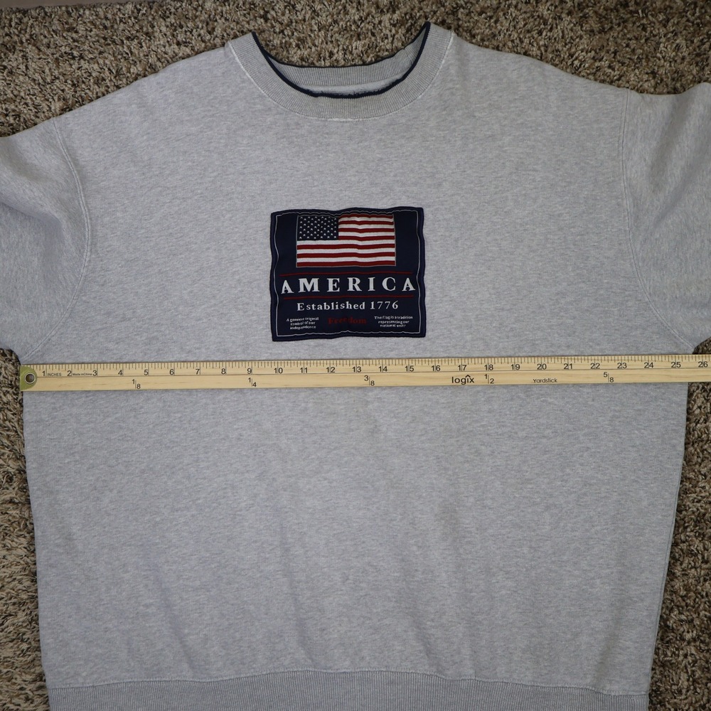 Vintage 90s C&B Sport America Flag Sweatshirt Size Large Gray Oversized - Picture 12 of 15
